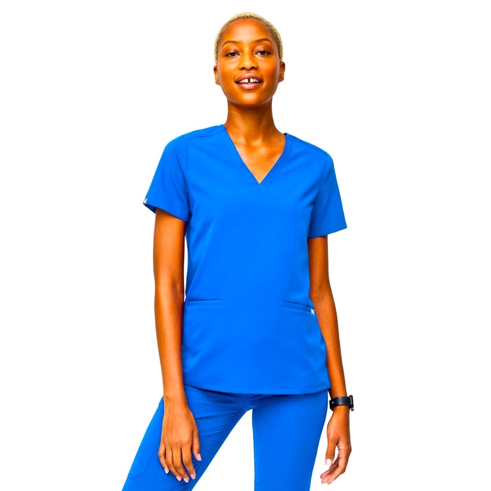 FIGS Casma Three Pocket Scrub Top Electric Blue